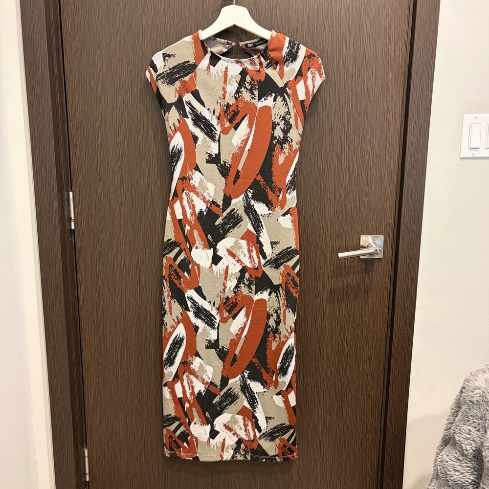 ZARA Abstract Print Midi Dress